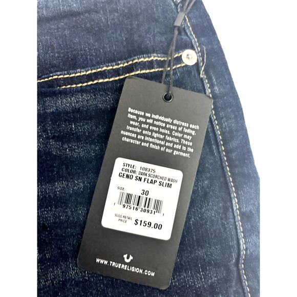 NWT True Religion Geno SN Flap Slim Jeans Men’s Size 30 Dark Scorched Wash - Picture 6 of 10